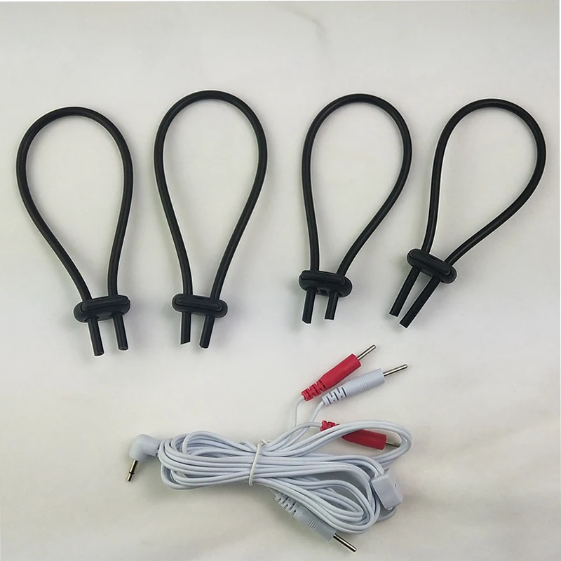 

E-Stim Monopolar Conductive Loops Cock Rings Electrosex Penis Ring Rubber Tube TENS Unit Electrodes Medical Sex Toys For Men