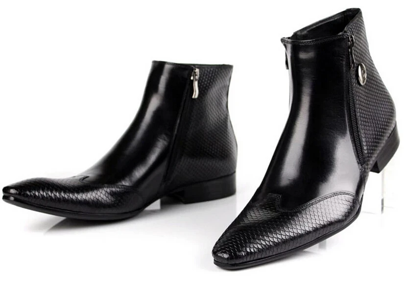 Large size EUR45 Brown / black serpentine chelsea boots mens ankle boots genuine leather mens dress shoes