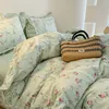100% Cotton Spring Garden Flowers Botanical Chic Ruffles Soft Comfortable Double Queen (1Duvet Cover+1Bed Sheet+2Pillowcases) 1