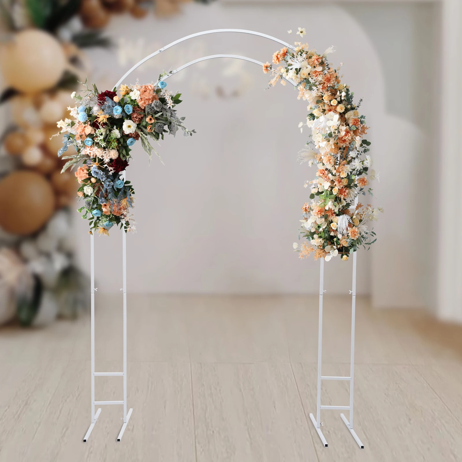 1.5x2.2m Metal Wedding Arch Balloon Flower Decoration Rack Garden Yard Backdrop Arch Stand for Wedding Birthday Party Gold/White