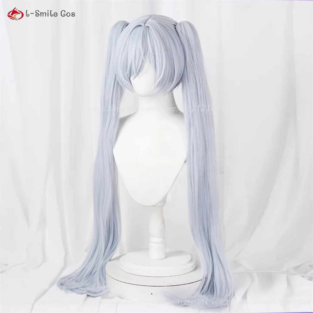 Nikke Cinderella Cosplay Perücke Doppelzopf Lila Grau 90cm Hitzebeständig Synthetik 6