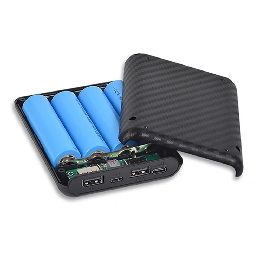 5V 4소켓 18650 배터리 케이스 사례 DIY 보조배터리 충전기 케이스 배터리 저장소 케이스 모바일 전원 케이스 Type-C Micro