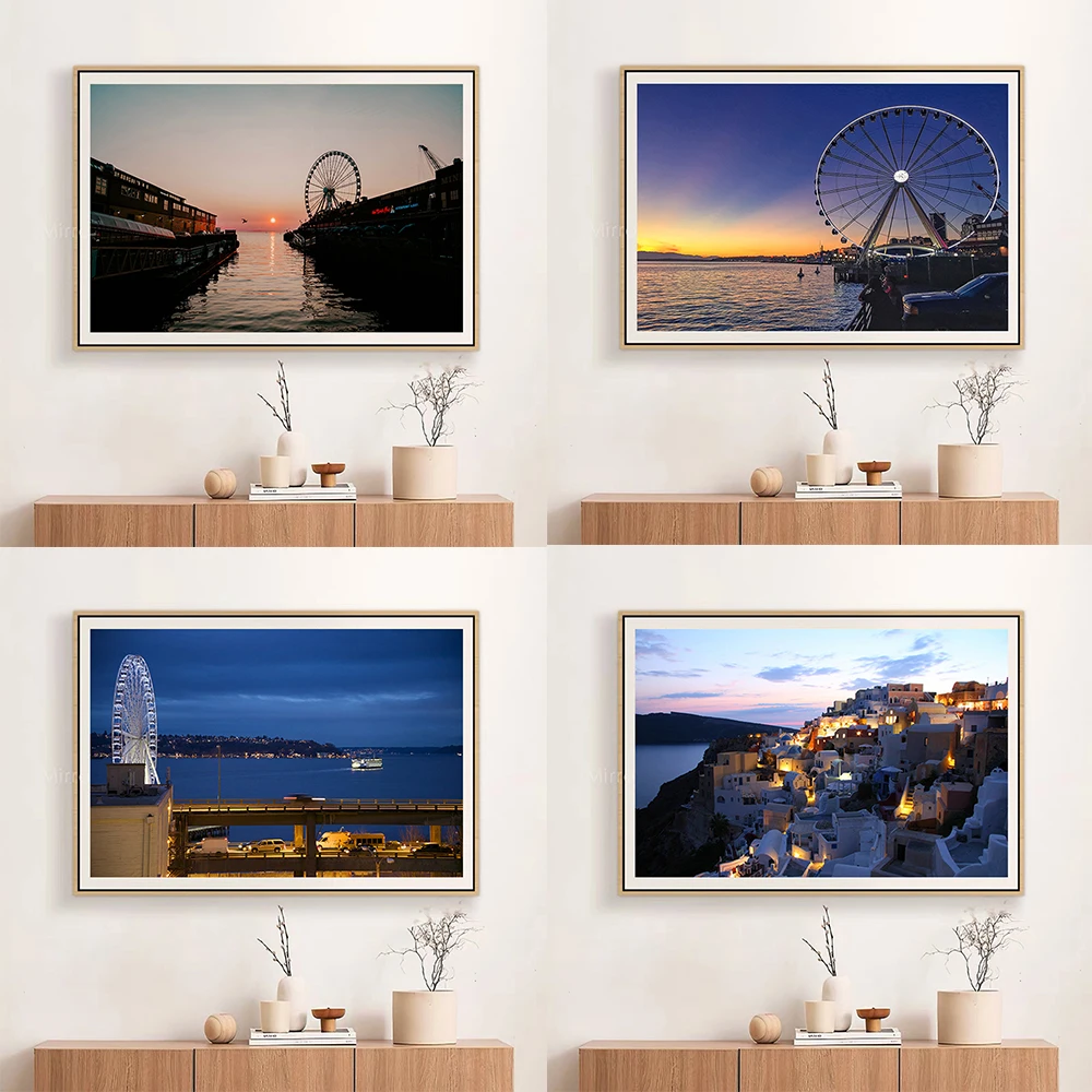 YJ032 Сиэтл набережной великолепный город ночной платок знаменитый здание шелковая ткань плакат настенное Искусство Декор модный подарок