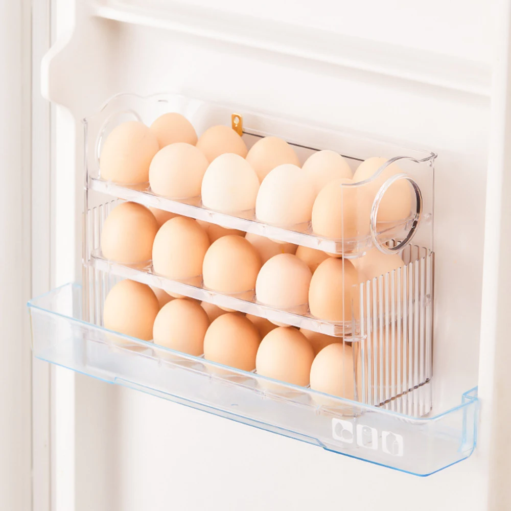Upgrade Refrigerator Container Egg Rack - Portable Multi-layer Egg Tray Storage Box with BPA Free Reversible Timer 4