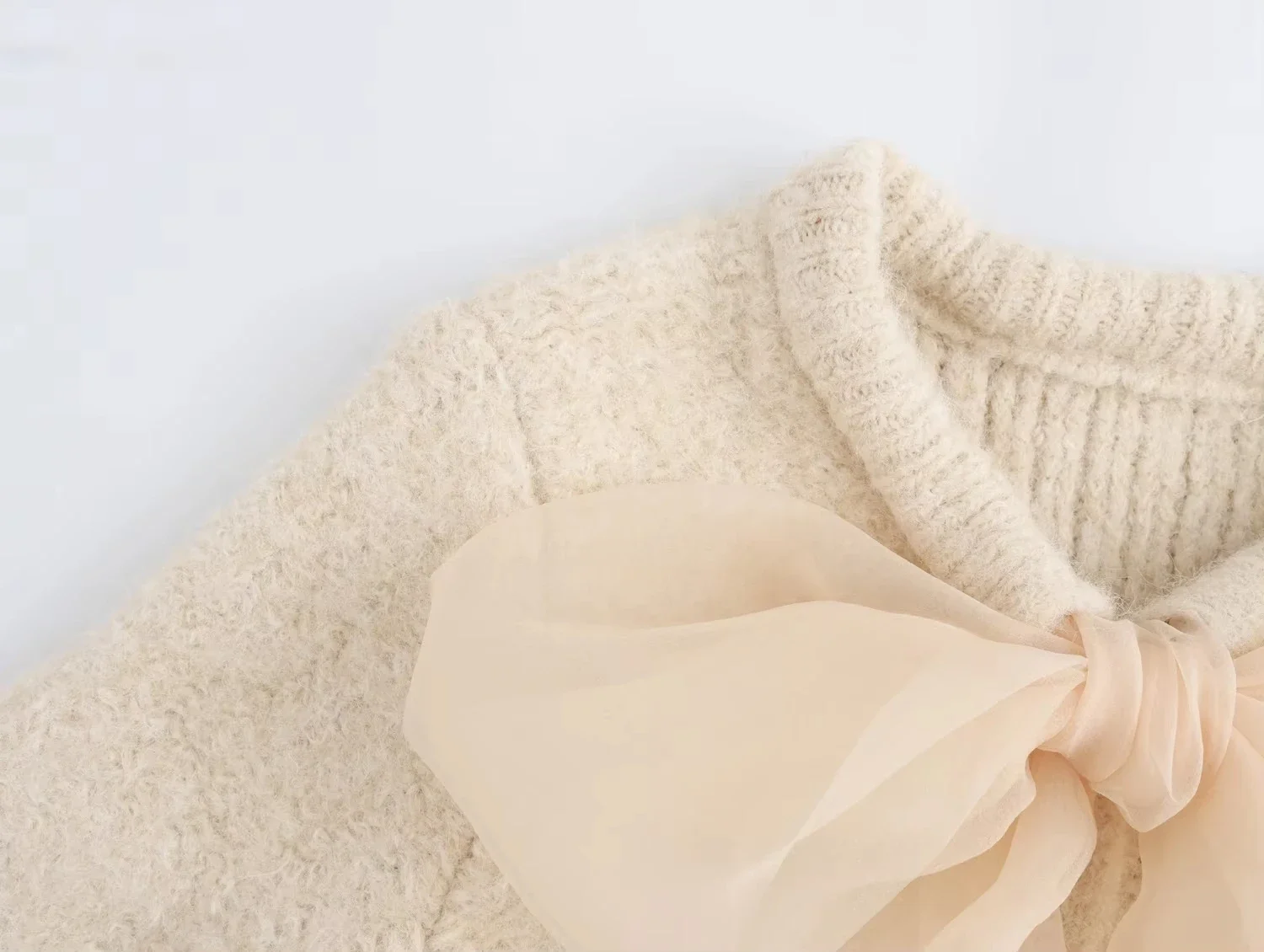 Mohair Knitted Short Sleeve Cardigan Women Lace Bow Single Breasted O-neck Slim Sweater Autumn Winter Fashion Lady Knitwear