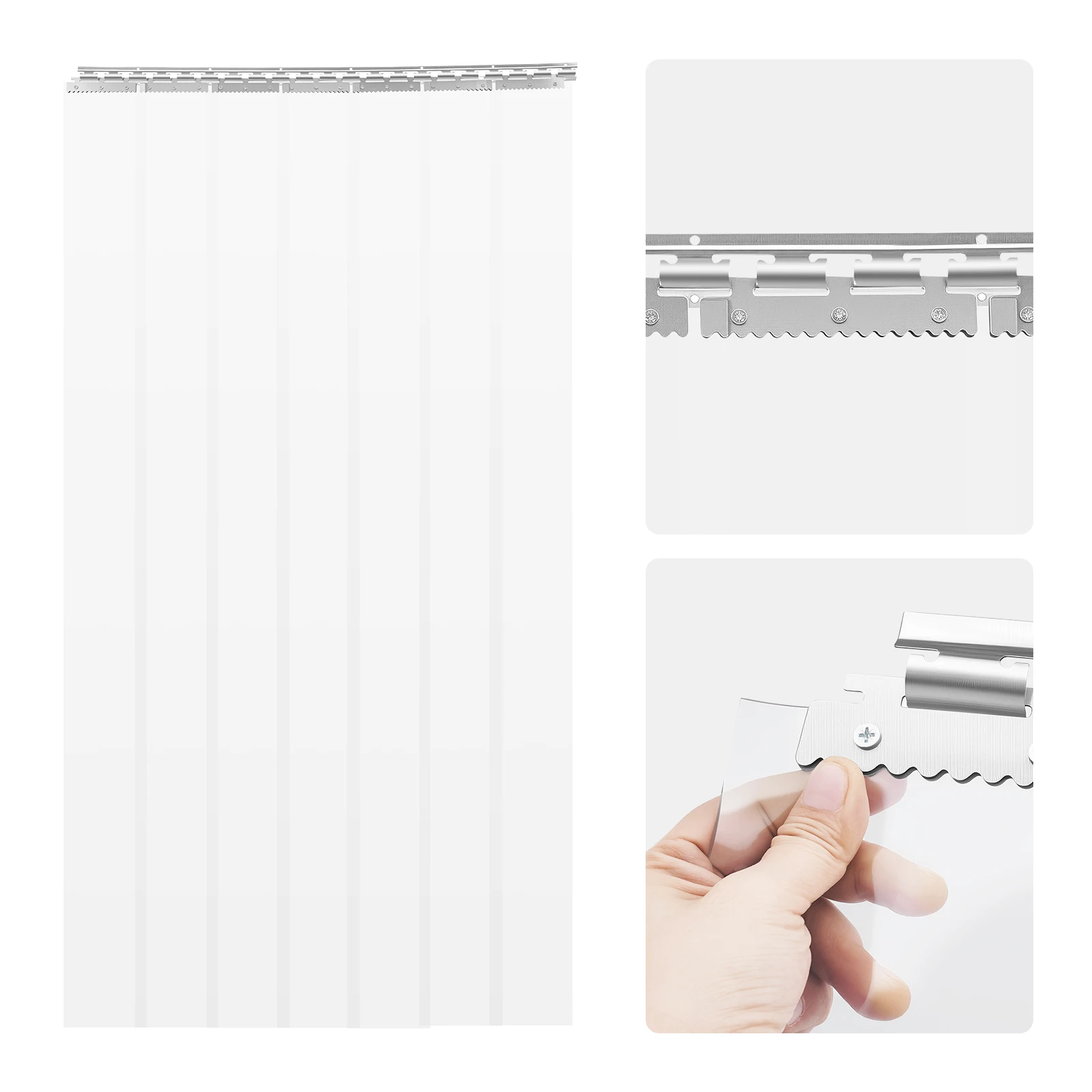 1,05*2m Vorhangstreifen, Tür-PVC-Streifen, Transparenter Türvorhang Raumteiler mit Löchern 7 Stück für Lagerhallen, Supermärkte – Detail 5