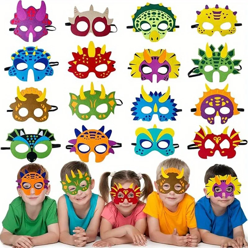 12 Pcs Dinosaur Masks Party Supplie Felt and Elastic-Dinosaur Party Decorations with Masks Different Types Great Idea