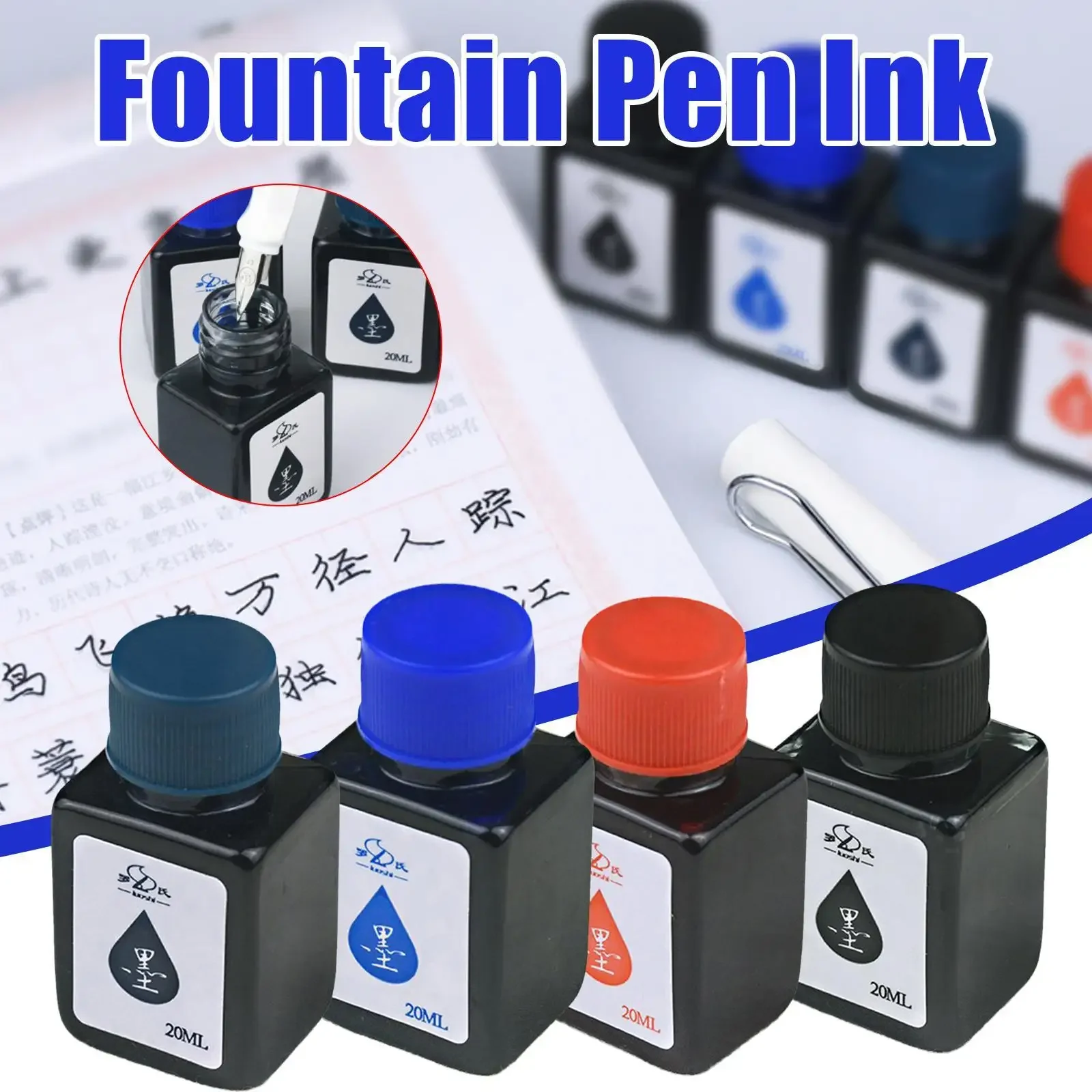 

20ml Fountain Pen Ink Dip Pen Ink Bottle Blue Red Black Ink Refilling Writing Inks Available Students Calligraphy Products