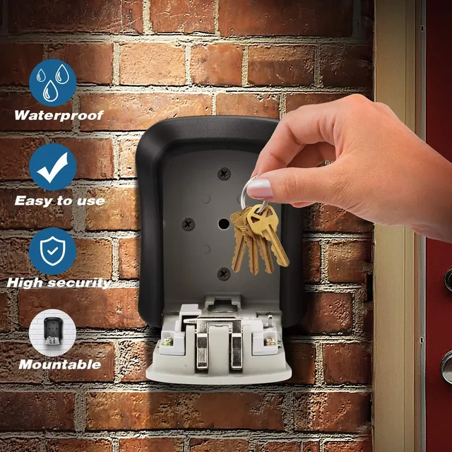 Wall Mount Key Lock Box 4 Digit Password Code Security Lock No Key for Home Office Key Safe Secret Storage Box Organizer 5