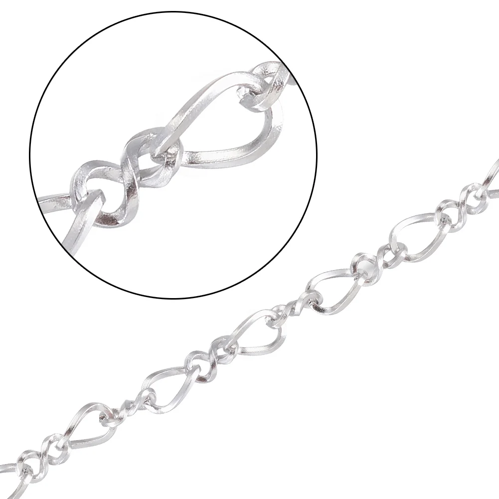 5m/Roll 304 Stainless Steel Stainless  Figaro Chains, With Spool,Steel Color,For Jewelry Making Supplies  Accessories