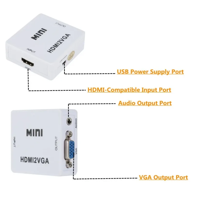 MnnWuu MINI HDMI-compatible to VGA Adapter HDMI2VGA Converter Digital Analog HD 1080p HDMI TO VGA For PC Laptop Tablet Displayer hdmi to vga adapter cable,vga to hdmi converter