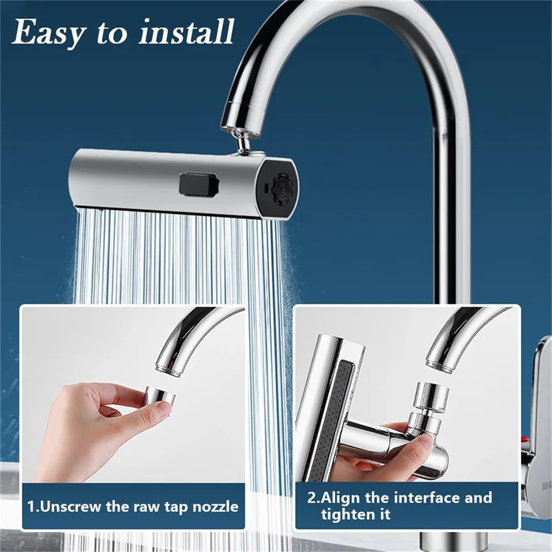 

New 3/4gear Waterfall Kitchen Faucet Universal Swivel Spout Sprayer Bathroom Basin Water Tap Extender Rainfall Sink Mixer