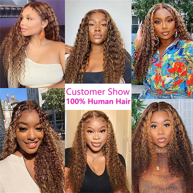 HD 13x6 Highlight Wig Human Hair Honey Blonde Brown Lace Front Wigs Deep Curly Human Hair Wig Water Wave 13x4 Lace Frontal Wig 4