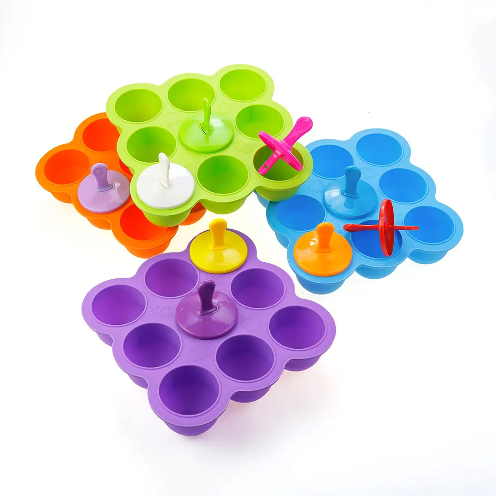 Silicone World 9/7 Holes Popsicle Silicone Molds DIY Ice Cream Pops Mold Ice Tray Children Fruit Shake Complementary Food Box ice mold ice cream molds