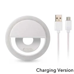 USB Rechargeable LED Selfie Ring Light with Mobile Phone Lens (WHITE)