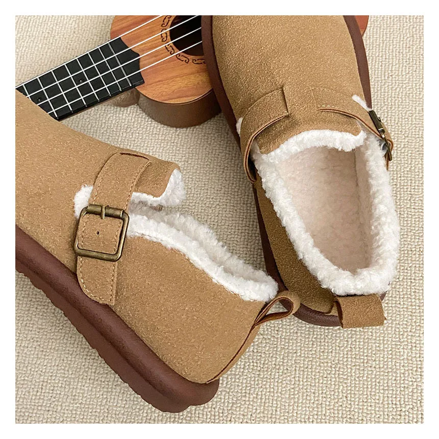 Women Shoes Thick Soled Cotton Board Shoes Autumn/Winter Plush Casual Sports Buckle Strap Round Toe Warm Women Shoes 24-118