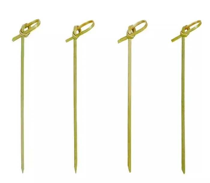 100Pcs Einweg Bambus Krawatte Verknotet Spieße Twisted Enden Cocktail Lebensmittel Obst Picks Gabel Sticks Buffet Cupcake Topper