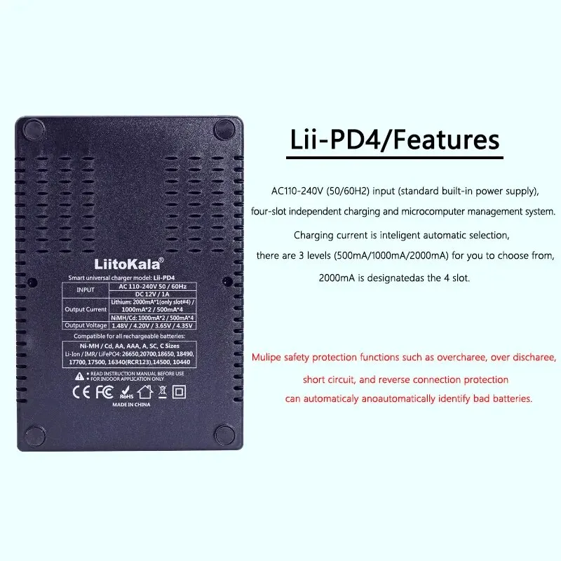 Battery Charger LiitoKala Lii-PD2 LII-PD4 for 18650 26650 Batteries
