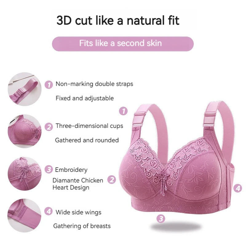 New Large Size Sexy Luxury Lace Non-steel Ring WOMEN'S Bra Push up Comfortable Four Rows of Buckle Thin Section Ladies Underwear