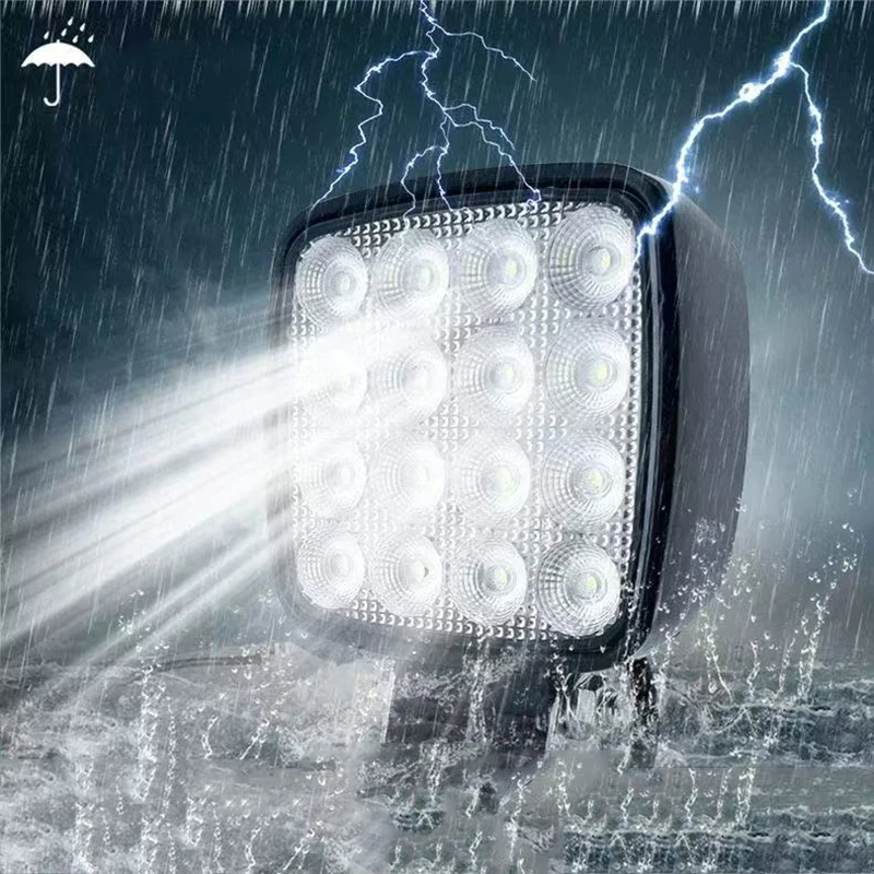 1개 사각형 LED 오프로드 라이트 12V 24V 48W 플러드 LED 작업등 트랙터 굴삭기 트럭 ATV UTV 그레이더 크롤러 도저 로더용