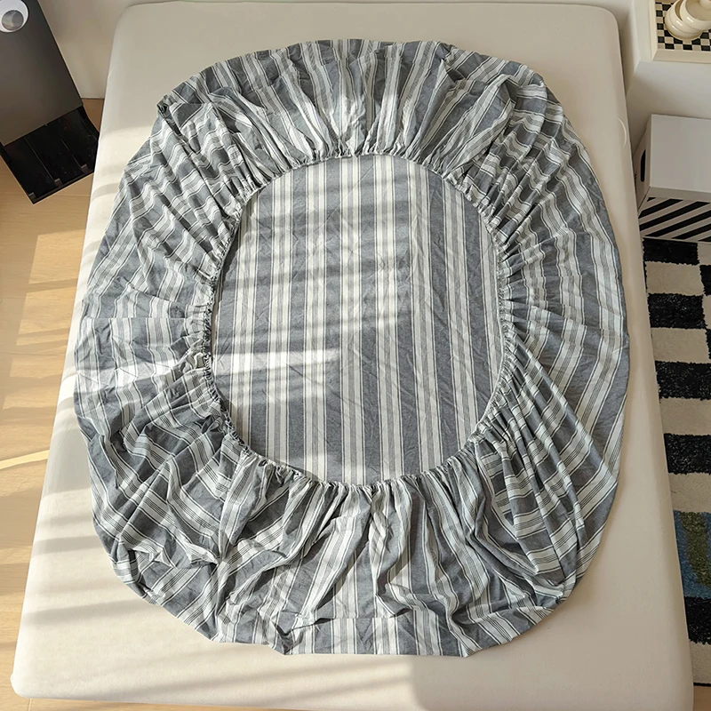 Bonenjoy 100% Cotton Fitted Sheet Yarn Dyed Bed Cover Stripe Style Bed Linen sabanas Elastic Bedsheet (Pillowcase Need Order) 6
