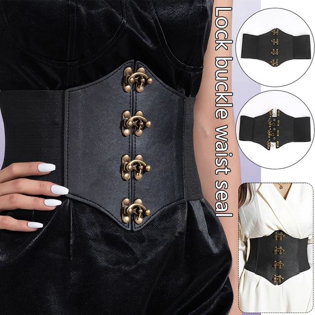 Black Leather Steampunk Waist Cincher Bustier Plus Size Underbust Corset  Costume : Clothing, Shoes & Jewelry 