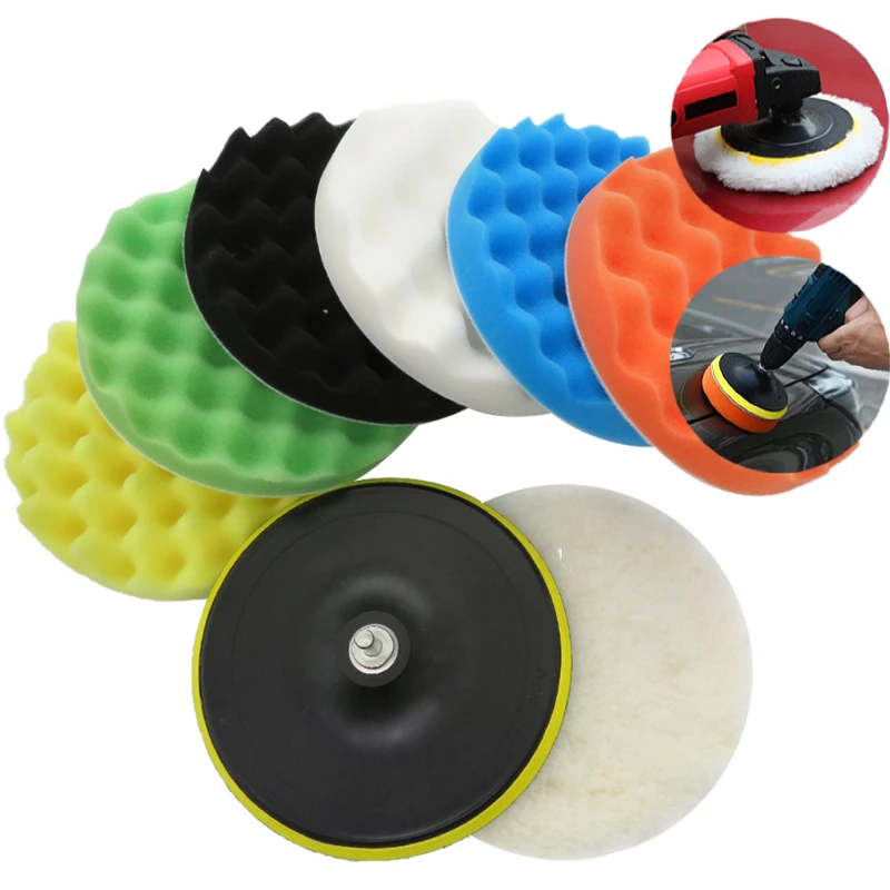 5/6/7 Inch 8Pcs/Set Car Polishing Pads Kit Clean Sponge Waxing ing Pad M14 Thread Wool Ball Auto Backer Pad Car Repair Care