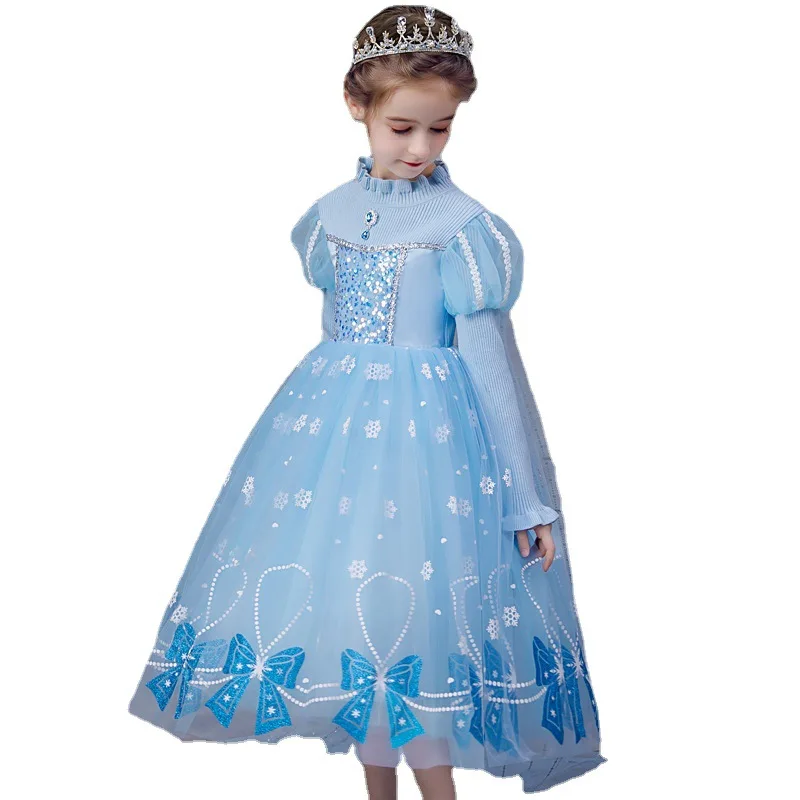 

Cartoon Snow Character Princess Cosplay deluxe blue Dress Costume Halloween Girl Carnival Party