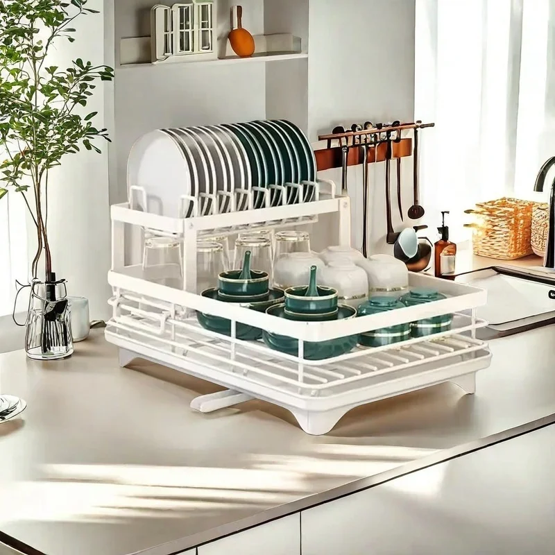 Kitchen plate storage box adjustable tableware storage rack tableware drying rack drainboard for above sink countertop 2025 storage box