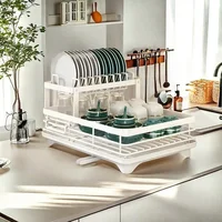 2025 NEW Kitchen plate storage box with drainboard above sink countertop tableware storage rack tableware drying rack adjustable 2