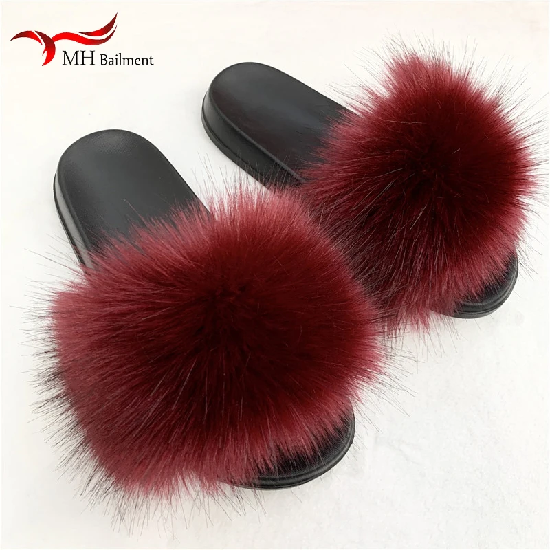 Faux Fur Slippers Women Home Fluffy Flat Slides Winter Comfort Furry House Sweet Shoes Female Slipper Indoor Flip Flops 4