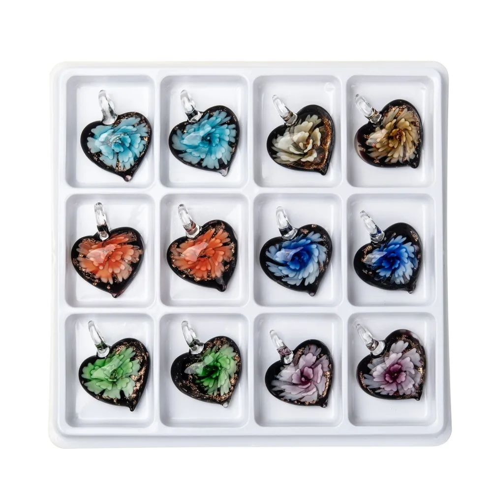 

Pandahall Handmade Lampwork Big Pendants Heart Flower Murano Lampwork Glass Charms for Women Necklace DIY Jewelry Making 24Pcs