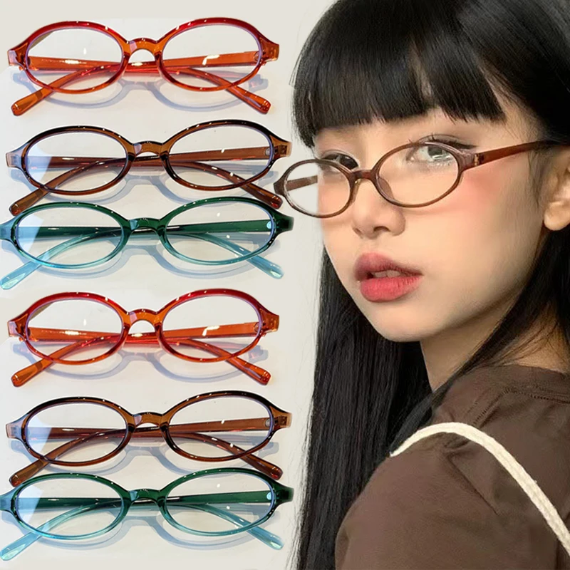 

Tea Frame Glass Eyewear Retro Oval Glasses Girls Y2K Red Green Decorative Computer Anti-blue Eyeglasses Women Seaside Driving