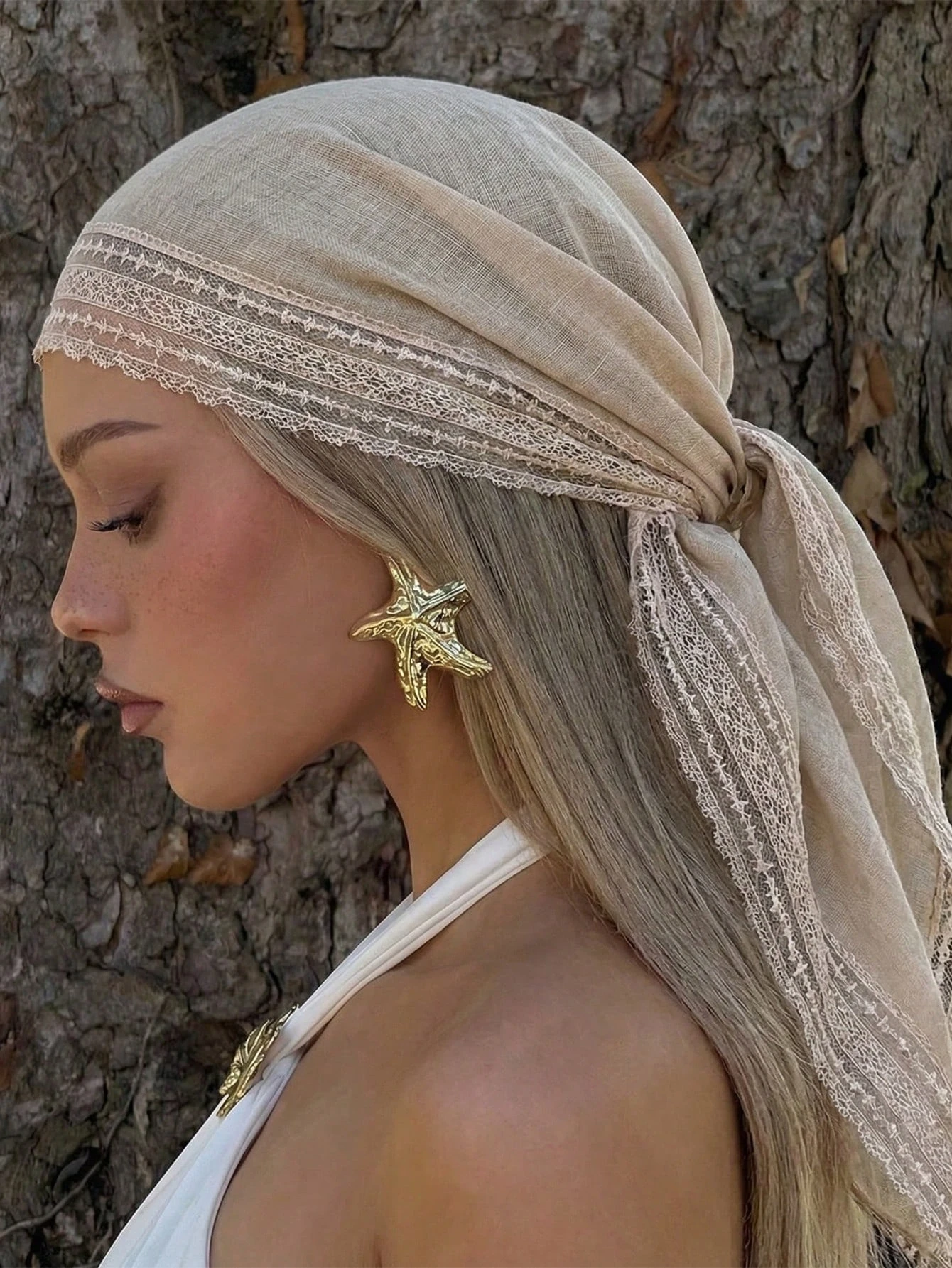 وشاح قطني ناعم بحواف دانتيل بأسلوب بوهيمي — صورة 12