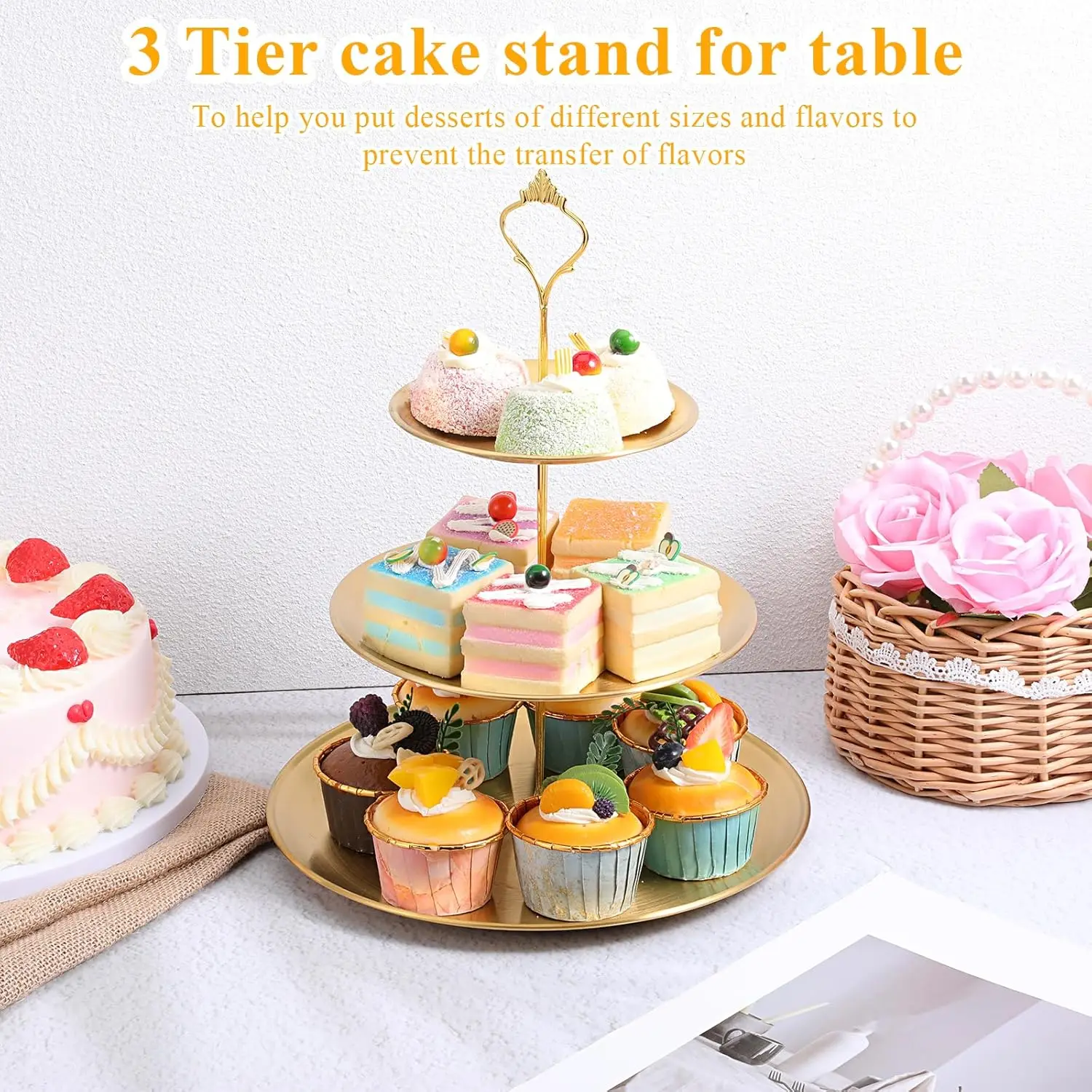 Wedding Gold 3-Tier Cake Stand - Luxury Dessert Display Rack for Bridal Shower Birthday Festival Celebration