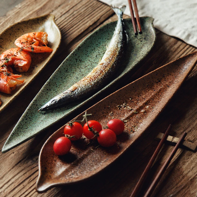 Ceramic leaf plate creative Japanese cuisine retro sushi restaurant barbecue fruit home |