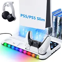 RGB Cooling Stand For PS5 Slim Console Gamepad Charging Base Headset Hook Game CD Storage Rack For PS5 Disc&Digital 1