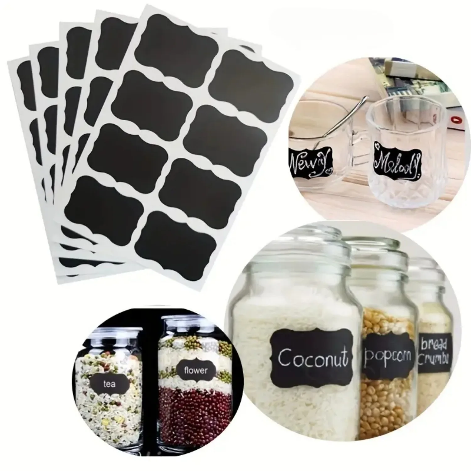 Label Stickers 48pcs Blackboard Stickers Waterproof Chalkboard Kitchen Spice Label Sticker Home Jars Bottles Tags Labels White Marker