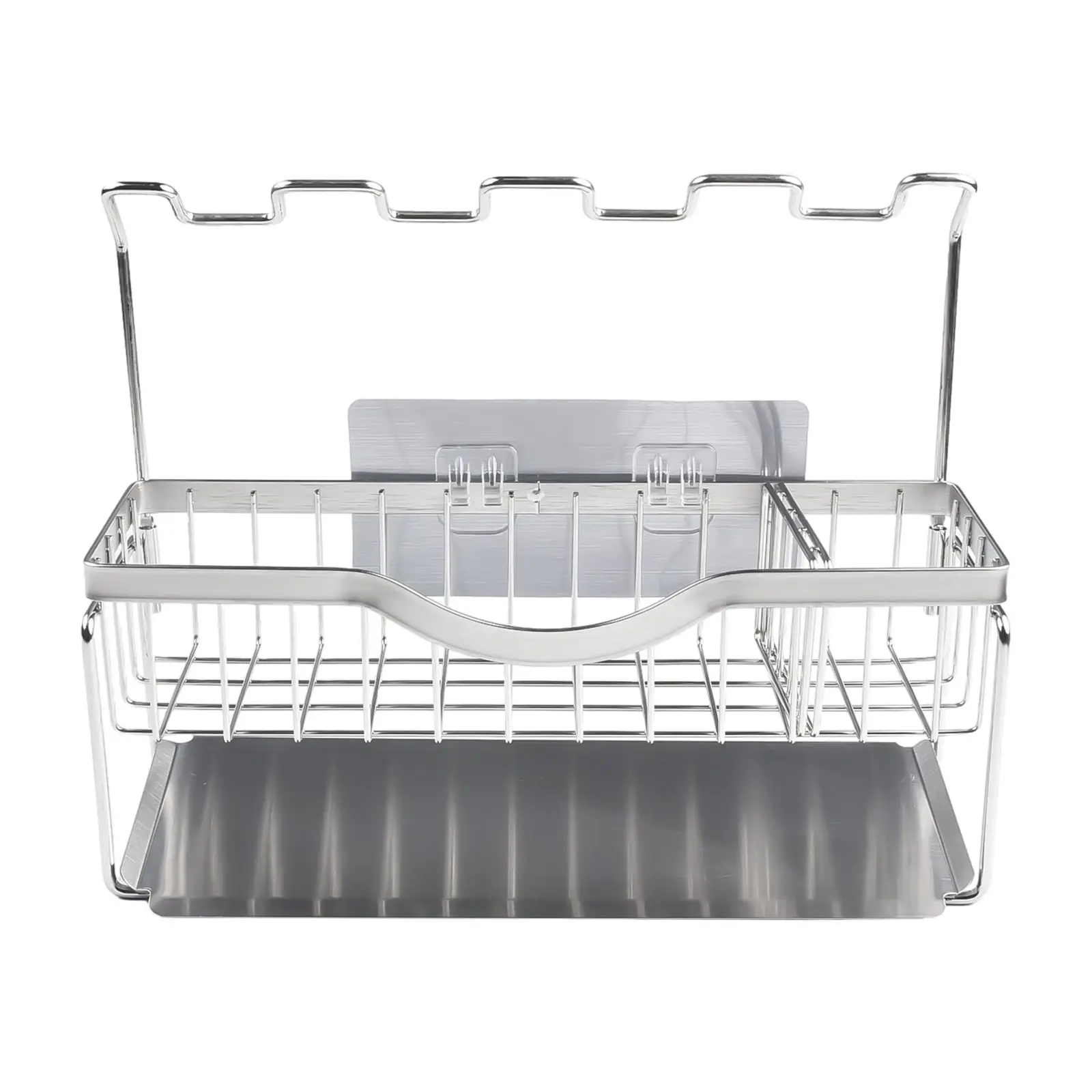 

Stainless Steel Sink Rack with Removable Partition Detachable Drip Tray Perfect for Kitchen and Bathroom Storage Solutions