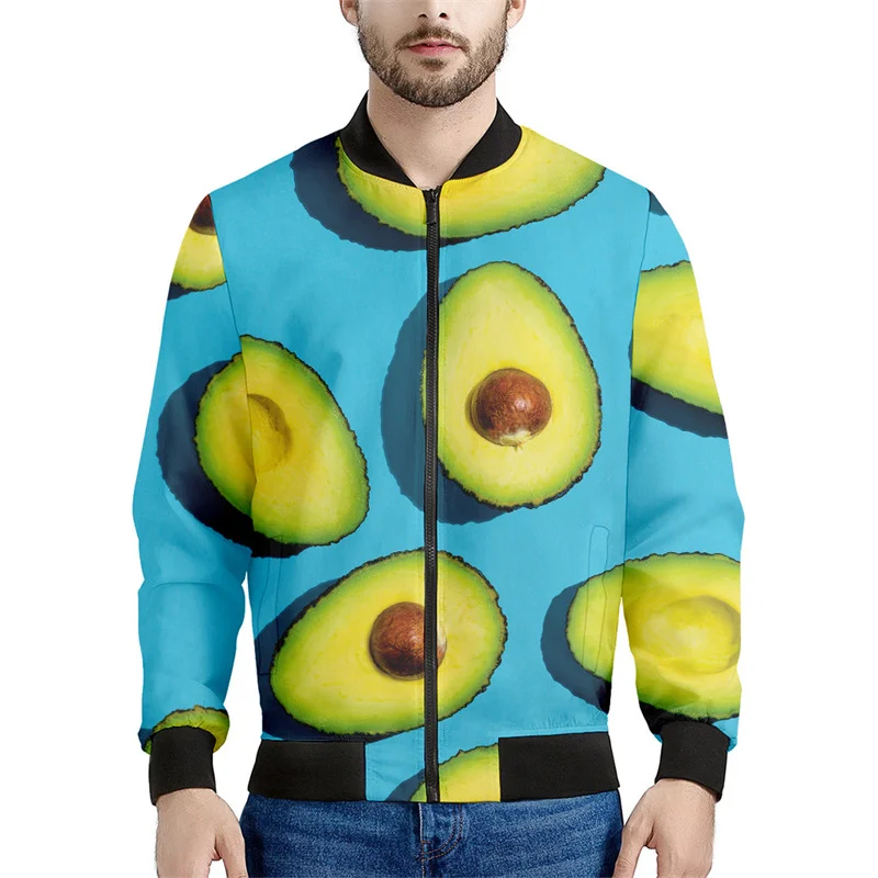 thumbnail image 1 of Chaqueta con cremallera y estampado de aguacate para hombre, chaqueta con estampado 3D de frutas, chaqueta informal de calle con cremallera, sudadera de manga larga tipo bombardero, 1 of 4