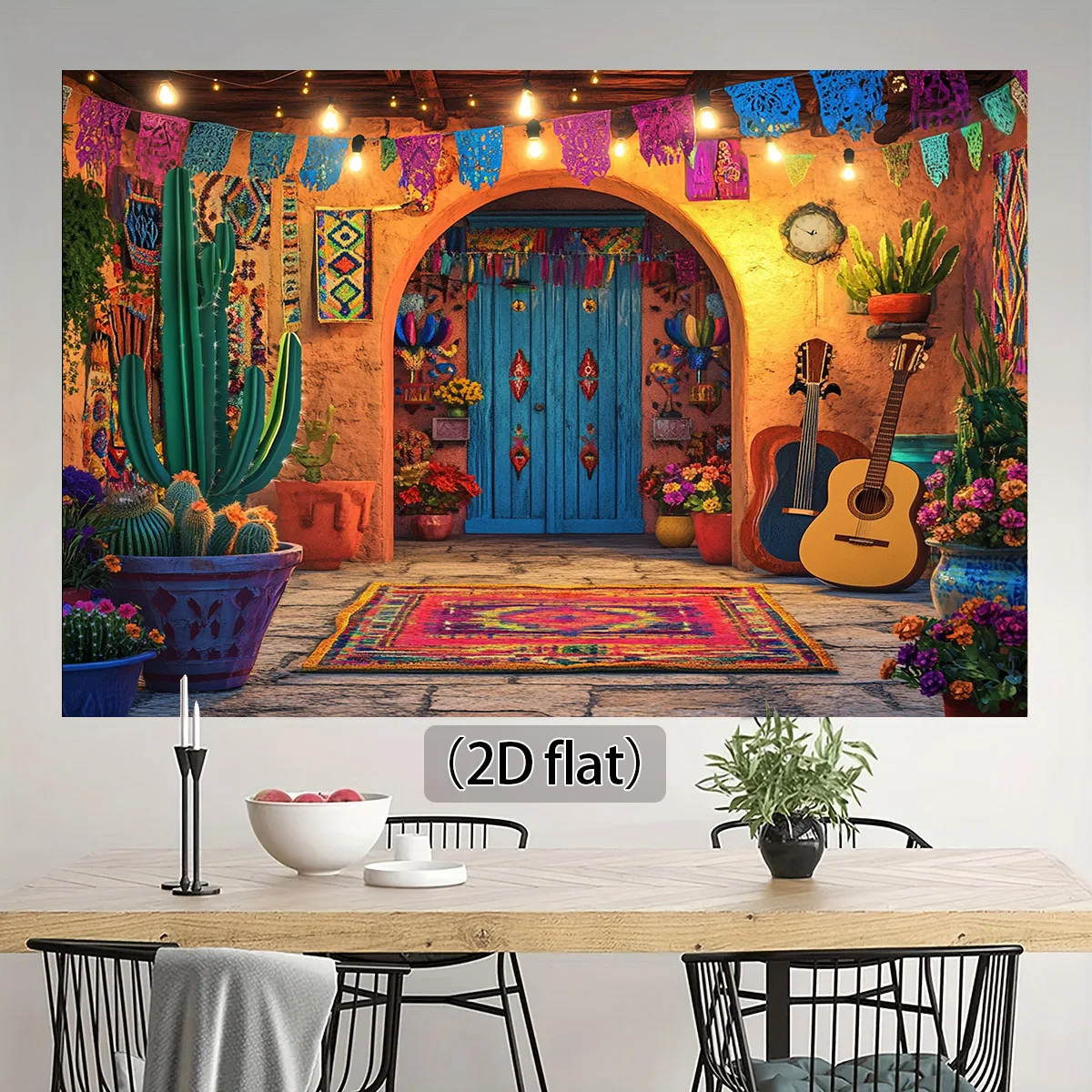 Mexican Theme Backdrop 7x5ft Blue House Cactus BELECO 7x5ft Mexican ...