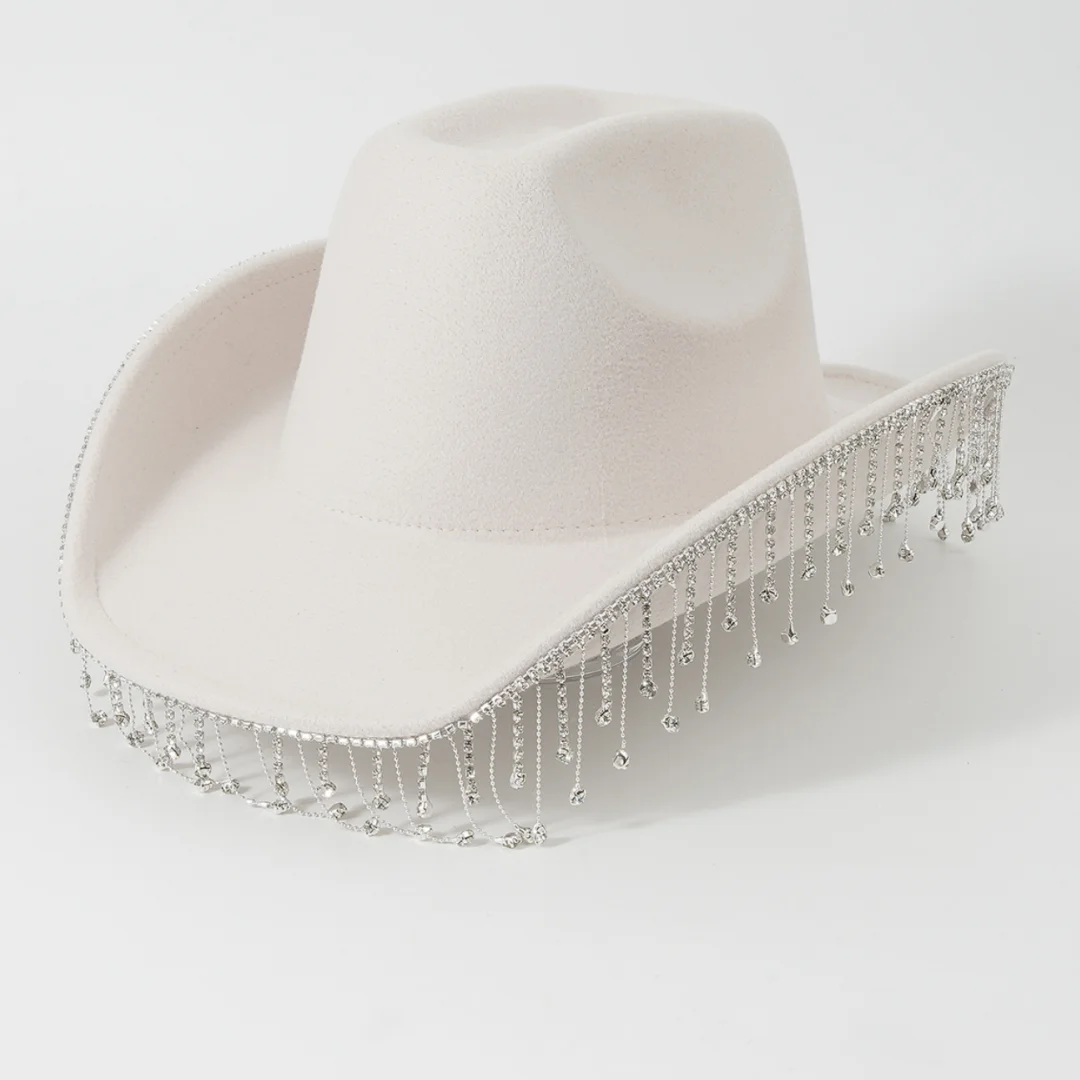 Fashion Hat 1PCS Diamond Tassel cap Acrylic drill summer sun hat stage performance party hat Bride