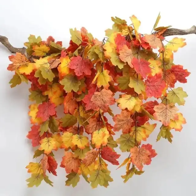 2025 Halloween Simulated Maple Leaf Vine Wall Hanging Autumn Party Wall Hanging Rattan Harvest Festival Leaf Rattan Maple Decor 2