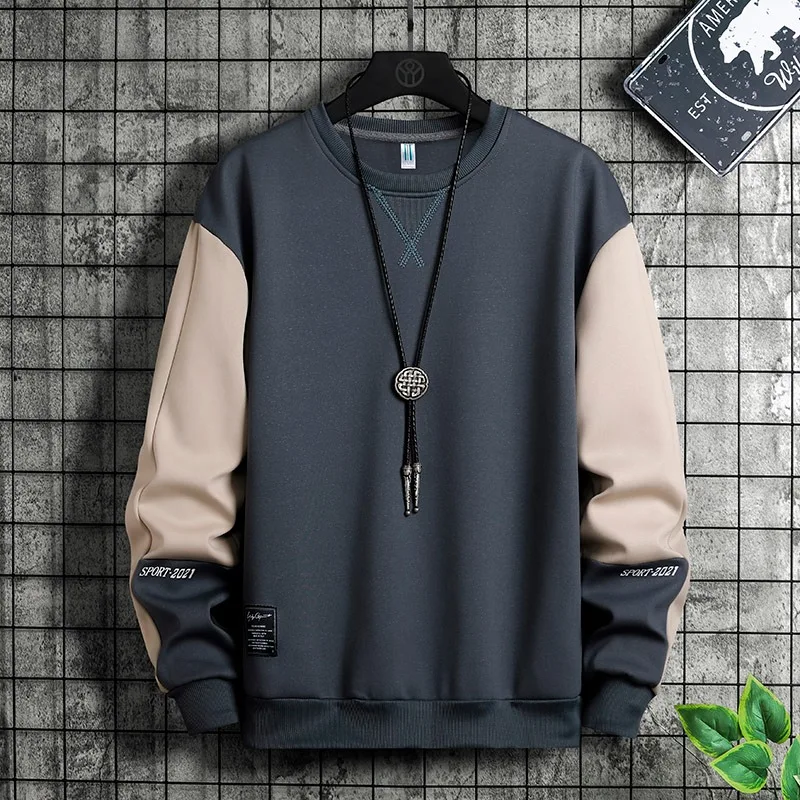 2023 Autumn New Multi Panel Contrast Print Round Neck Fashion Trendy Sweater Men Clothing