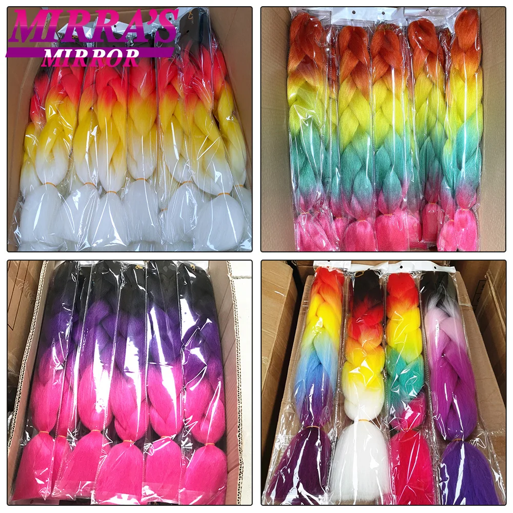 24 Inch Jumbo Braids Extensions Synthetic Braiding Hair Afro Ombre Color Fake Hair for Woman Braid Purple Blue Pink White Hair – Detail 17