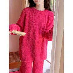 Half pile Pajamas female Spring and Autumn Sweet princess Rose red loungewear warm Solid color Long sleeve night women sleepwear
