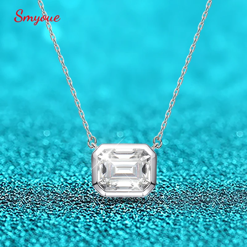 Smyoue 4CT 2CT 1CT Emerald Cut Moissanite Diamond Necklace for