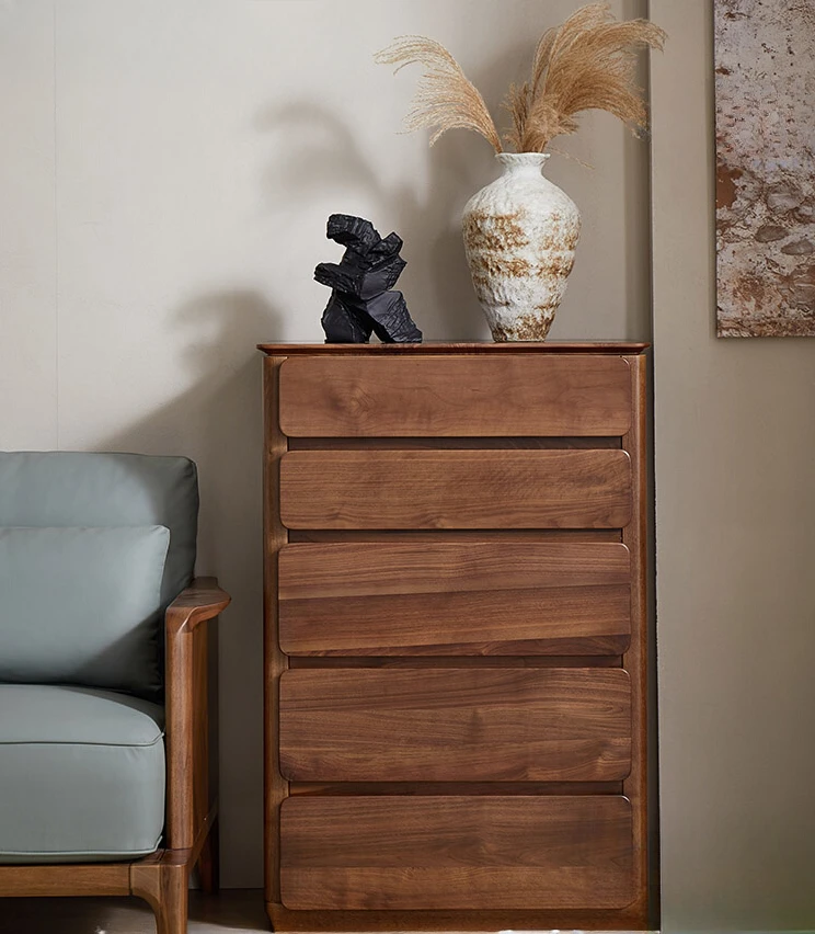 

North America Black Walnut Wooden Locker Modern Minimalist Solid Wood Chest of Drawers Bedroom and Household Storage Cabinet