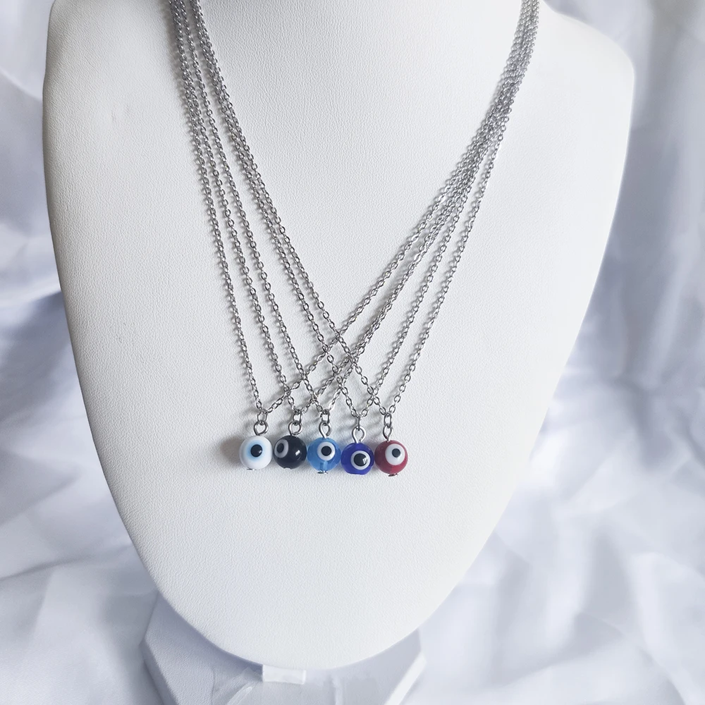 Turkey Evil Eye Necklace For Women 8mm 10mm Red Blue Eye Beads Pendant Choker Clavicle Chain Ethnic Lucky Jewelry