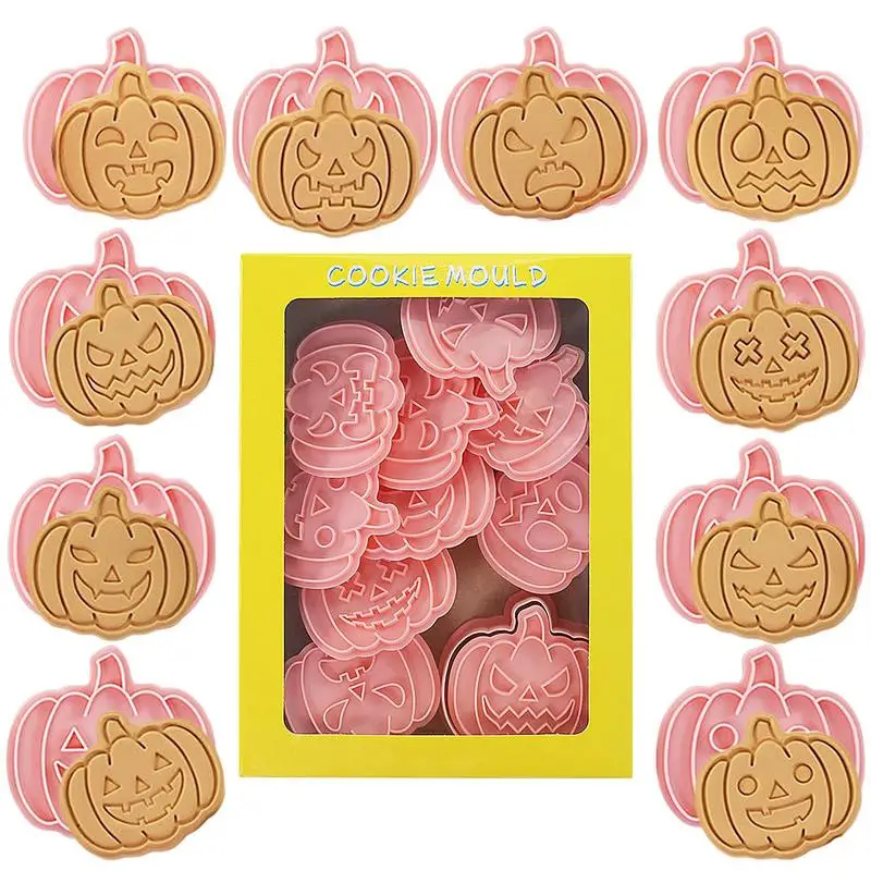 

Pumpkin Cookie Cutters Shapes 10pcs Halloween Cookie Stencils Set Non-Stick Cartoon Pumpkin Cookie Embossing Tool For Kitchen